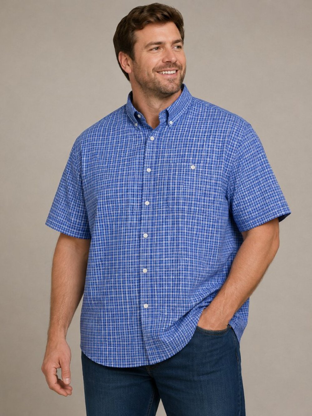 Elliot Mulryan Men’s Button Down Blue Plaid Short Sleeve Shirt Size XL